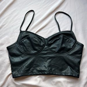 Black faux leather bustier crop top